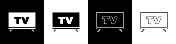 Establecer Smart Icono Aislado Fondo Blanco Negro Señal Televisión Ilustración — Vector de stock