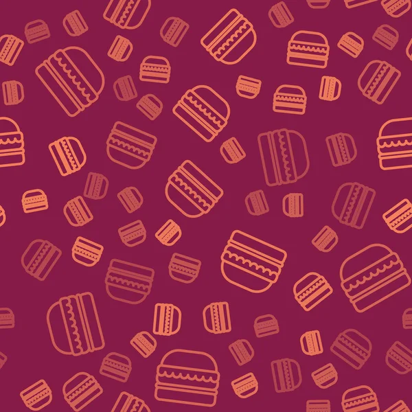 布朗线汉堡图标隔离无缝图案的红色背景 汉堡包图标 芝士汉堡三明治标志 快餐菜单 病媒图解 — 图库矢量图片