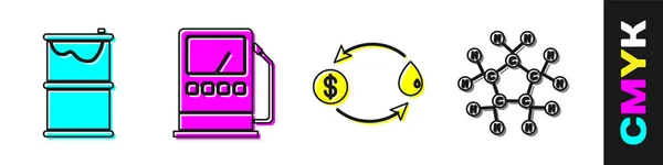 Set Barrel Leck Benzin Oder Tankstelle Ölbörse Und Molecule Symbol — Stockvektor