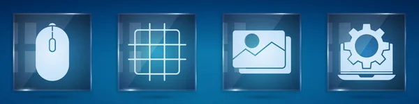 Set Computermaus Gitterdiagrammpapier Bild Landschaft Und Laptop Und Ausrüstung Quadratische — Stockvektor