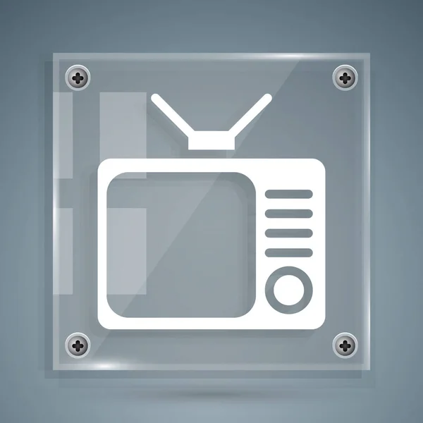 灰色の背景に隔離されたホワイトレトロテレビのアイコン テレビの看板 正方形のガラスパネル ベクターイラスト — ストックベクタ