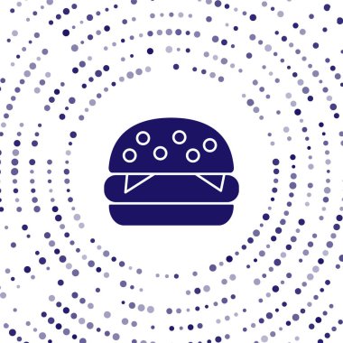 Mavi Burger simgesi beyaz arkaplanda izole edildi. Hamburger ikonu. Çizburger sandviç tabelası. Fast food menüsü. Soyut çember rastgele noktalar. Vektör İllüstrasyonu.