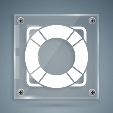 Beyaz Lifebuoy simgesi gri arkaplanda izole edildi. Can simidi sembolü. Kare cam paneller. Vektör İllüstrasyonu.