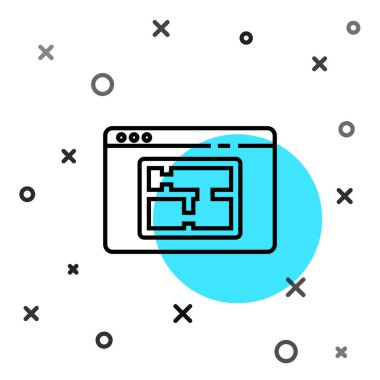 Beyaz arka planda siyah çizgi ev planı simgesi izole edildi. Rastgele dinamik şekiller. Vektör İllüstrasyonu.