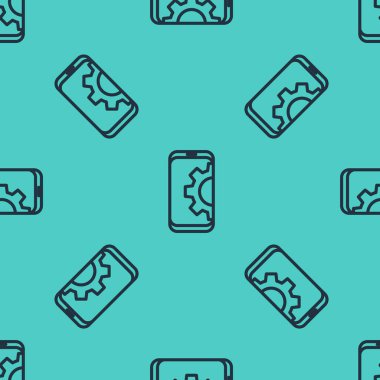 Akıllı telefon simgesine ayarlanan siyah çizgi yeşil arka planda izole edilmiş pürüzsüz desen. Ayarlama, servis, ayar, bakım, onarım, onarım. Vektör İllüstrasyonu.