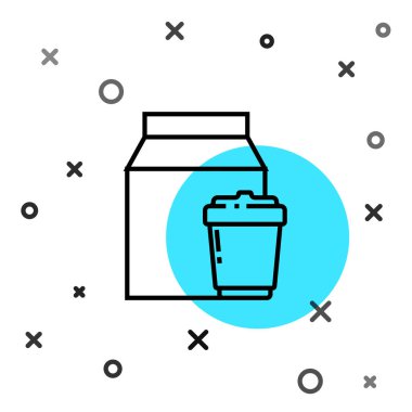 Siyah hat online sipariş ve fast food dağıtım ikonu beyaz arka planda izole edildi. Rastgele dinamik şekiller. Vektör İllüstrasyonu.