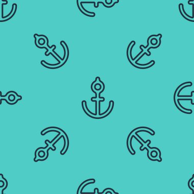 Siyah çizgi Anchor simgesi yeşil arkaplanda pürüzsüz desen izole etti. Vektör İllüstrasyonu.