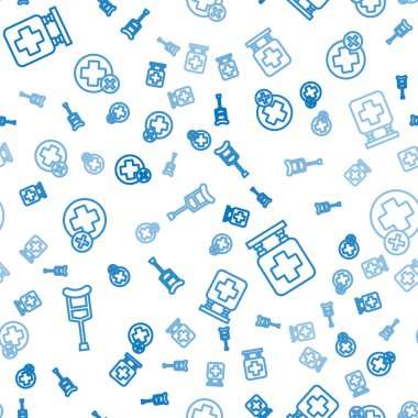 Koltuk değnekleri ya da koltuk değnekleri, hastane tabelaları ve Cross hastanesinin sağlık raporlarını sorunsuz bir şekilde ayarla. Vektör.