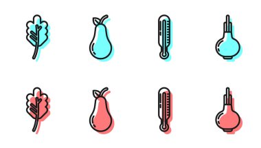 Meteoroloji termometresi, yaprak ya da yaprak, Armut ve Soğan simgesi ayarla. Vektör.