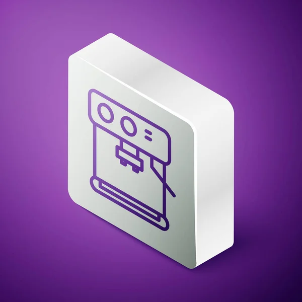 Isometric Line Coffee Machine Icon Isolated Purple Background Silver Square — Stock Vector