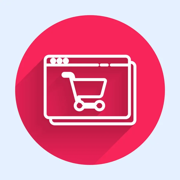 Vit Linje Online Shopping Skärmen Ikon Isolerad Med Lång Skugga — Stock vektor