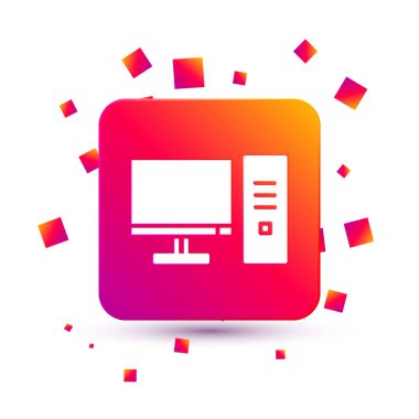 Beyaz Bilgisayar monitörü simgesi beyaz arkaplanda izole edildi. Bilgisayar bileşeni işareti. Kare renk düğmesi. Vektör İllüstrasyonu.