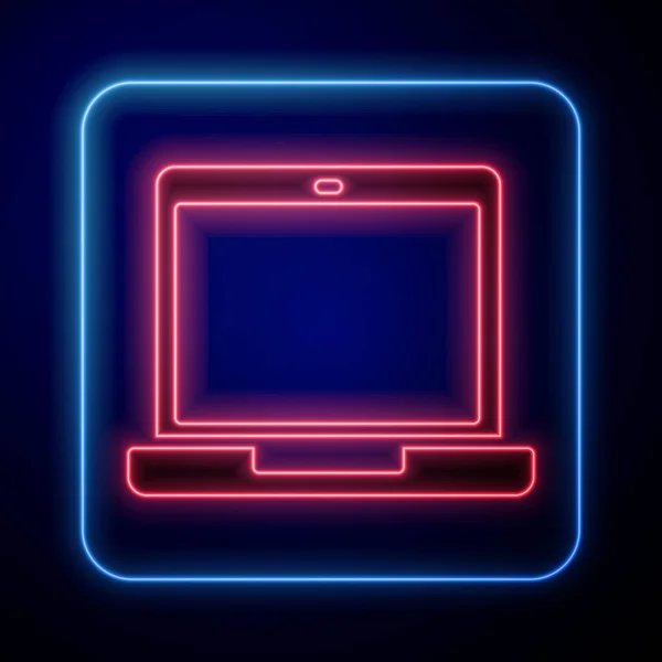 Świecąca Neonowa Ikona Laptopa Odizolowana Niebieskim Tle Notatnik Pustym Znakiem — Wektor stockowy