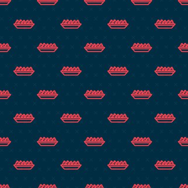 Kırmızı çizgi Nachos siyah arka planda izole edilmiş plaka simgesi. Tortilla cipsi veya nachos tortilla. Geleneksel Meksika fast food menüsü. Vektör İllüstrasyonu.