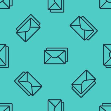 Siyah çizgi zarf simgesi yeşil arkaplanda izole edilmiş pürüzsüz desen. E- posta mektup sembolü. Vektör İllüstrasyonu.