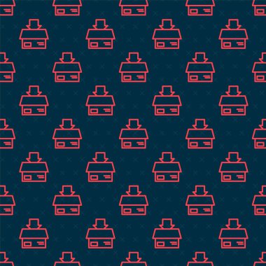 Kırmızı çizgi karton kutu simgesi siyah arkaplanda izole edilmiş kusursuz desen. Kutu, paket, paket işareti. Teslimat ve ambalaj. Vektör İllüstrasyonu.