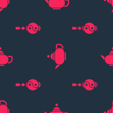 Yin Yang ve Çin çay seremonisini kusursuz düzende yapın. Vektör.