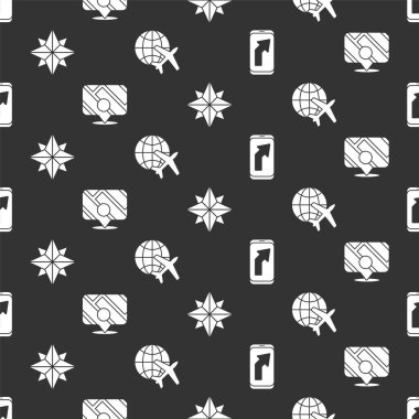 Şehir haritası navigasyonunu, şehir haritası navigasyonunu, Rüzgar gülü ve Globe 'u kusursuz uçakla ayarlayın. Vektör.