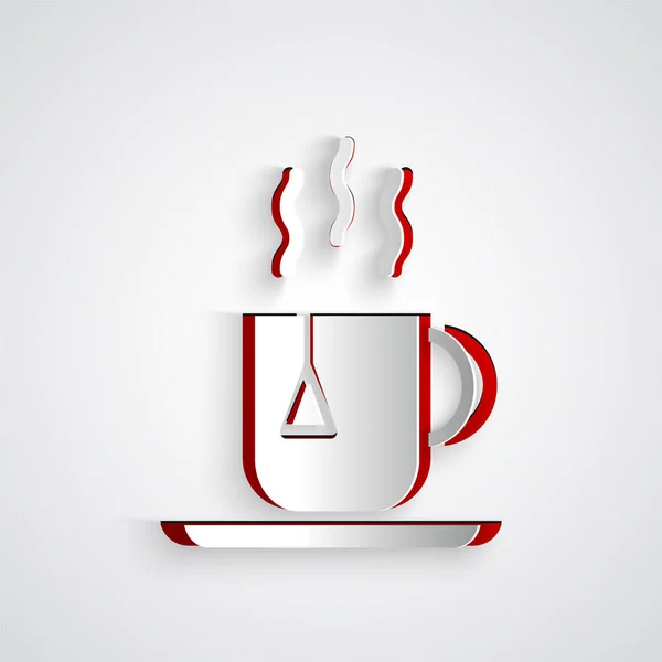 Papiergeschnittene Tasse Tee Mit Teebeutel Symbol Isoliert Auf Grauem Hintergrund — Stockvektor