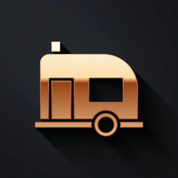 Gold Camping Přívěs Ikona Izolované Černém Pozadí Cestovní Karavan Karavan — Stockový vektor