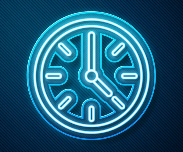 Linha Néon Brilhante Ícone Relógio Isolado Fundo Azul Símbolo Temporal — Vetor de Stock