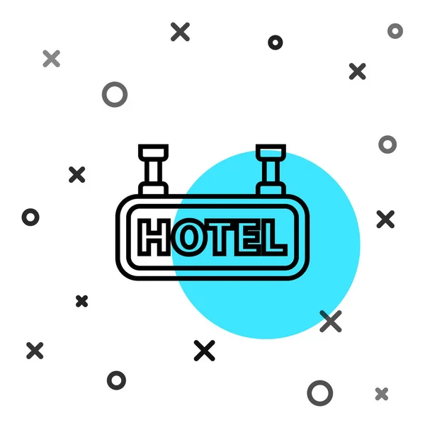 Fekete Vonal Signboard Kültéri Hirdetés Szöveggel Hotel Ikon Elszigetelt Fehér — Stock Vector