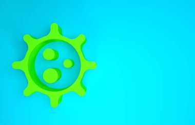 Mavi arkaplanda yeşil virüs simgesi izole edildi. Corona virüsü 2019-nCoV. Bakteri ve mikroplar, hücre kanseri, mikrop, mantar. Minimalizm kavramı. 3d illüstrasyon 3B canlandırma