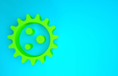 Mavi arkaplanda yeşil virüs simgesi izole edildi. Corona virüsü 2019-nCoV. Bakteri ve mikroplar, hücre kanseri, mikrop, mantar. Minimalizm kavramı. 3d illüstrasyon 3B canlandırma