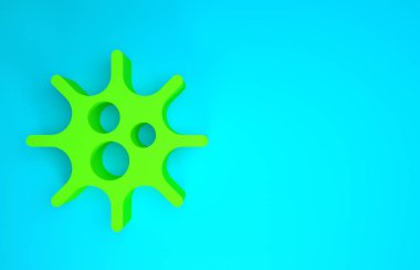 Mavi arkaplanda yeşil virüs simgesi izole edildi. Corona virüsü 2019-nCoV. Bakteri ve mikroplar, hücre kanseri, mikrop, mantar. Minimalizm kavramı. 3d illüstrasyon 3B canlandırma