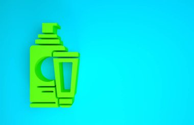 Yeşil Krem ya da losyon kozmetik tüp ikonu mavi arka planda izole edilmiş. Erkekler için vücut bakım ürünleri. Minimalizm kavramı. 3d illüstrasyon 3B canlandırma
