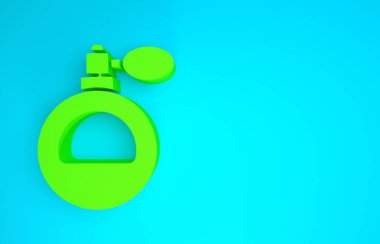 Mavi arkaplanda yeşil parfüm simgesi izole edildi. Minimalizm kavramı. 3d illüstrasyon 3B canlandırma