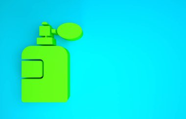 Mavi arkaplanda yeşil parfüm simgesi izole edildi. Minimalizm kavramı. 3d illüstrasyon 3B canlandırma