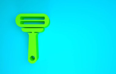 Mavi arka planda yeşil tıraş bıçağı simgesi izole edildi. Minimalizm kavramı. 3d illüstrasyon 3B canlandırma