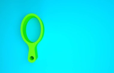 Yeşil El ayna simgesi mavi arkaplanda izole edildi. Minimalizm kavramı. 3d illüstrasyon 3B canlandırma