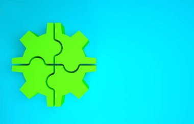 Mavi arkaplanda Green Gear simgesi izole edildi. Çarklı teçhizat ayarları. İşçi sembolü. Minimalizm kavramı. 3d illüstrasyon 3B canlandırma