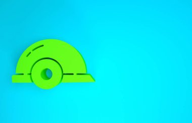 Yeşil İşçi Başlığı simgesi mavi arkaplanda izole edildi. Minimalizm kavramı. 3d illüstrasyon 3B canlandırma