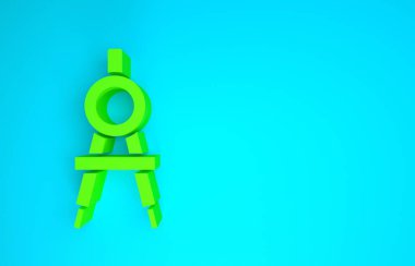 Yeşil Çizim pusula simgesi mavi arkaplanda izole edildi. Pusula işareti. Çizim ve eğitim araçları. Geometrik alet. Minimalizm kavramı. 3d illüstrasyon 3B canlandırma