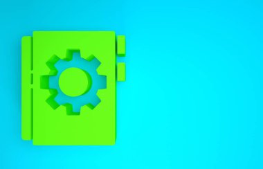 Yeşil Kullanıcı elle simgesi mavi arkaplanda izole edildi. Kullanıcı rehberi kitabı. Talimat işareti. Kullanmadan önce oku. Minimalizm kavramı. 3d illüstrasyon 3B canlandırma