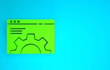 Yeşil Tarayıcı ayarı simgesi mavi arkaplanda izole edildi. Ayarlama, servis, bakım, onarım, onarım. Minimalizm kavramı. 3d illüstrasyon 3B canlandırma