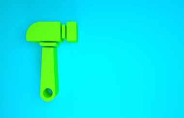 Mavi arkaplanda yeşil çekiç simgesi izole edildi. Tamir için bir araç. Minimalizm kavramı. 3d illüstrasyon 3B canlandırma