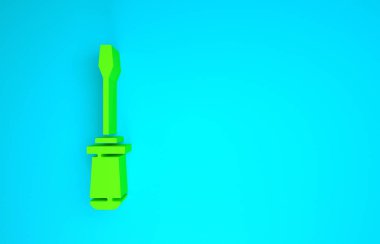 Mavi arkaplanda yeşil tornavida simgesi izole edildi. Servis aracı sembolü. Minimalizm kavramı. 3d illüstrasyon 3B canlandırma