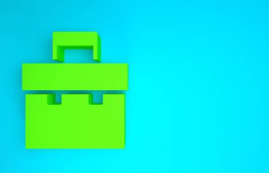 Mavi arkaplanda yeşil evrak çantası simgesi izole edildi. İş ilanı. İş portföyü. Minimalizm kavramı. 3d illüstrasyon 3B canlandırma