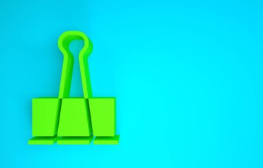 Mavi arkaplanda yeşil klasör simgesi izole edildi. Ataç. Minimalizm kavramı. 3d illüstrasyon 3B canlandırma