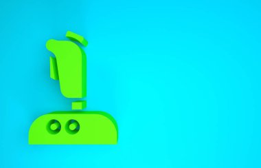 Atari makinesi simgesi için yeşil Joystick mavi arkaplanda izole edildi. Joystick oyun alanı. Minimalizm kavramı. 3d illüstrasyon 3B canlandırma