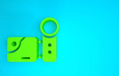 Yeşil Sinema kamera simgesi mavi arkaplanda izole edildi. Video kamera. Film tabelası. Film projektörü. Minimalizm kavramı. 3d illüstrasyon 3B canlandırma