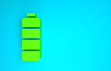 Yeşil Batarya şarj seviyesi gösterge simgesi mavi arkaplanda izole edildi. Minimalizm kavramı. 3d illüstrasyon 3B canlandırma