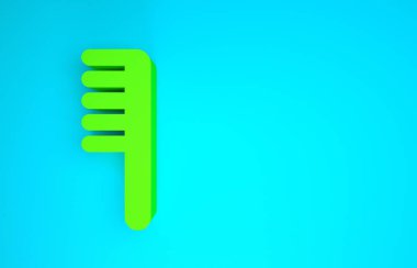 Mavi arkaplanda yeşil saç fırçası simgesi izole edildi. Taraklı saç işareti. Berber sembolü. Minimalizm kavramı. 3d illüstrasyon 3B canlandırma