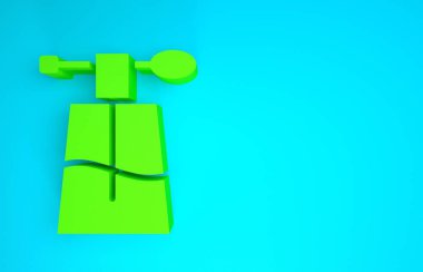 Mavi arkaplanda yeşil parfüm simgesi izole edildi. Minimalizm kavramı. 3d illüstrasyon 3B canlandırma