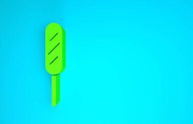 Mavi arka planda yeşil mısırlı köpek simgesi izole edildi. Geleneksel Amerikan fast food. Minimalizm kavramı. 3d illüstrasyon 3B canlandırma