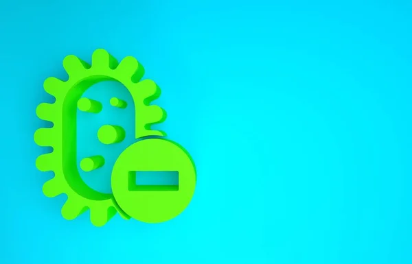 Icono verde negativo del virus aislado sobre fondo azul. Virus Corona 2019-nCoV. Bacterias y gérmenes, cáncer de células, microbios, hongos. Concepto minimalista. 3D ilustración 3D render —  Fotos de Stock